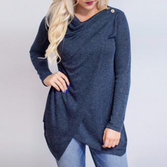 ZANZEA Women Autumn Cardigan Long Sleeve O Neck Casual Loose Blouses Shirts Fashion Solid Asymmetrical Hem Blusas Outwear (Blue) - intl  