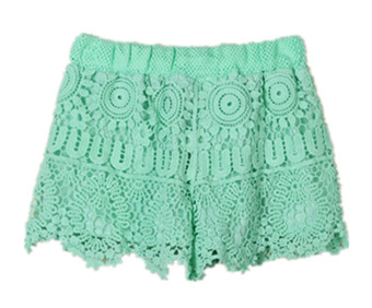 zanzea Women Elastic High Waist Lace Short Pants (Green) 3XL  