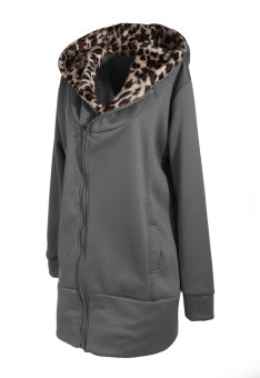 ZANZEA Women Leopard Hoodie Fleece Coat Jacket Sweatshirt Zip Outwear Tops Grey - Intl  