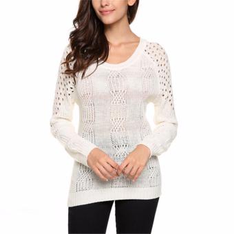Zanzea Women Long Sleeve Knitted Sweater Pullover Jumper Loose Top Coat Jacket Cardigan White  