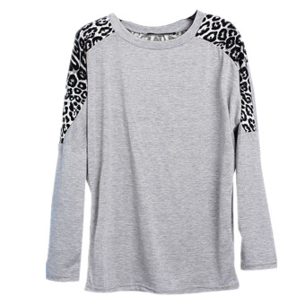 Zanzea Women Long Sleeve Leopard Print Loose Tops Grey  