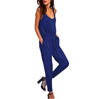 Zanzea Women Long Trousers Sleeveless Jumpsuit Playsuit (Blue)  