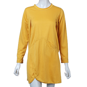 Zanzea Womens Casual Loose Long Sleeve Big Commoner Style Thin Irregular Pocket Dress Yellow  