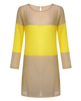 ZANZEA Womens Chiffon Striped Long Sleeve Mini Dress (Yellow)  