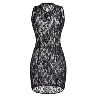 Zeagoo Women Sleeveless Lace Floral Bodycon Package Hip Party Pencil Dress (Black) - intl  