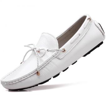 ZHAIZUBULUO Leather Men's Flat Shoes Casual Loafers LX-8018(White)   