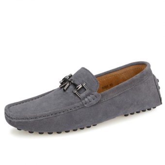 ZHAIZUBULUO Men Fashion Flats Shoes Casual Leather Tod's Boat shoes LX-6888(Gray)   