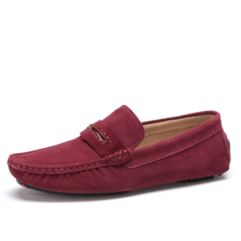 ZHAIZUBULUO Men Fashion Flats Shoes Casual Leather Tod's Boat shoes LX-0057(Red)   