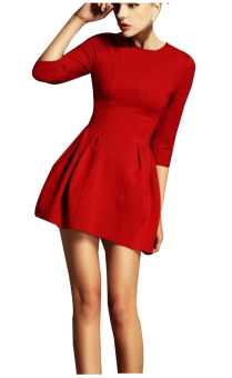 ZigZagZong 3/4 Sleeve Side Pleating Women's Casual Shift Mini Dress Red (Intl)  
