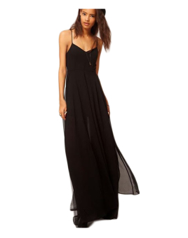 ZigZagZong Backless Spaghetti Strap V Neck Side Slit Women Full Length Maxi Dress Black (Intl)  