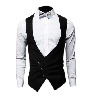 ZigZagZong Men's Clothing Waistcoat Vest V-Neck Three Tilt Buttons Black - Intl  