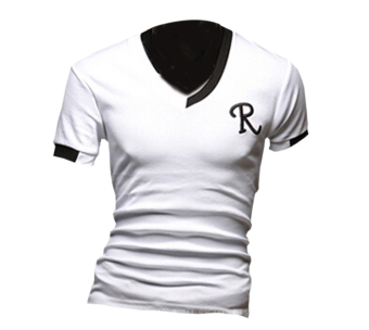 ZigZagZong Men's Short Sleeve T-shirt N-neck Letter R Printed Stretchy TopWhite (Intl)  