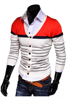 ZigZagZong New Mens Casual Slim Fit V-neck Knitted Striped Cardigan Pullover Jumper Sweater (Red) - intl  