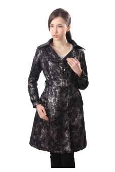 ZigZagZong Notched Lapel Snake Print Women's Trench Coat Jacket Grey (Intl)  