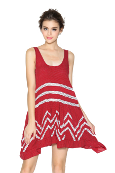 ZigZagZong Oversized Polka Dot Loose Fit Zigzag Lace Insert Women's Lounge Tank Dress Sundress (Red) (Intl)  