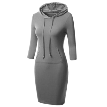 ZigZagZong Sporty Women's Stretch Cotton Tunic Front Pocket Hooded Dress Casual Plain Grey - intl  