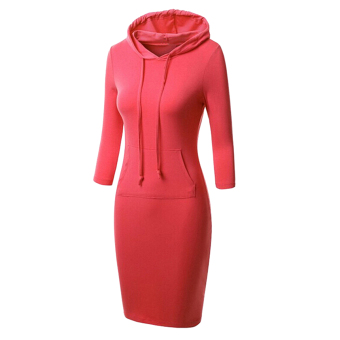 ZigZagZong Sporty Women's Stretch Cotton Tunic Front Pocket Hooded Dress Casual Plain Red - intl  