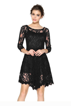 ZigZagZong Twinset 3/4 Sleeve Women's Prom Cocktail Party Lace Dress (Black) (Intl)  