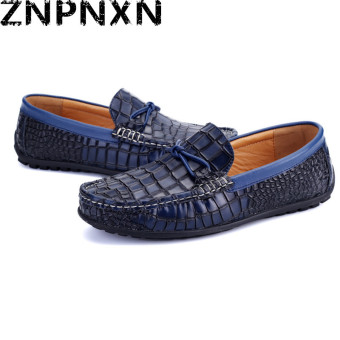 ZNPNXN Leather Men's Fashion Lofers Shoes (Blue)  