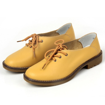 ZNPNXN Leather Women's Flat Shoes Casual Brogues and Lace-Ups (Yellow) - Intl  