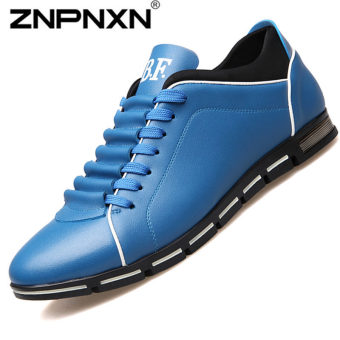 ZNPNXN Men's Breathable Casual Shoes Genuine Leather Skater Shoes (Blue)  