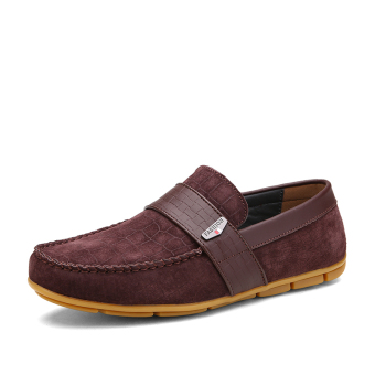 ZNPNXN Suede Men's Flat Shoes Casual Loafers (Brown)  