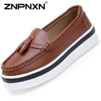 ZNPNXN Woman Fashion Casual Loafers Shoes Slip-On Shoes Platform Shoes (Brown)  