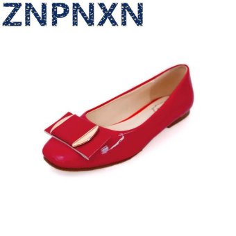 ZNPNXN Women's Fashion Flat Shoes Slip-Ons Leather Shoes (Red)  