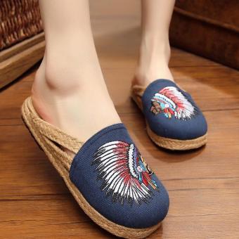 ZNPNXN Women's Thailand Shoes Straw shoes Slip-Ons Shoes Mocassins & Loafers House Slippers (Blue)  
