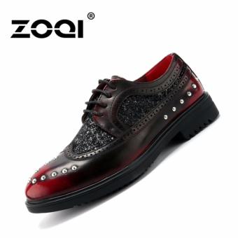 ZOQI man's formal low cut riveting brogue advanced PU casuall Shoes(Red) - intl  