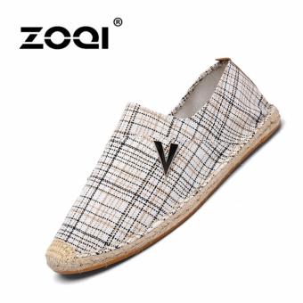 ZOQI Men's And Women's Fashion Flat Shoes Cotton Straw Shoes Slip-Ons & Loafers(Grey) - intl  