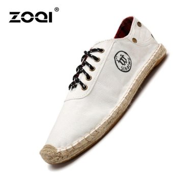ZOQI Men's Fashion Straw Linen Shoes Flat Shoes Canvas Shoes (White) - intl  