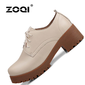 ZOQI wanita musim panas ditutup-kaki irisan kulit asli sepatu kasual yang nyaman meningkatkan (Putih pucat).  