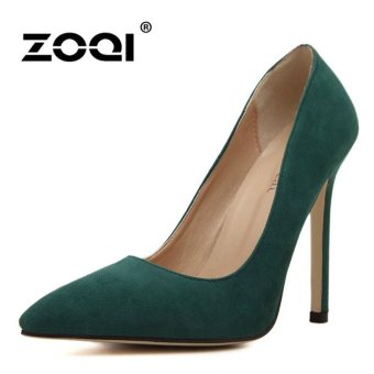 ZOQI Women's Fashion Pointed Shallow Mouth High-heeled Shoes Candy Color Single Shoes (Green) - intl  