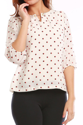 Zowie Polka Dot Top with Collar Detail L2411 - Putih  