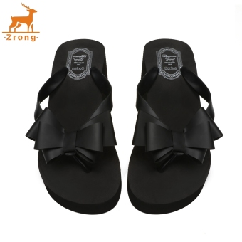 Zrong Ladies Platform Flip Flops Thong Wedge Beach Sandals Bowknot Shoes (Black) - intl  