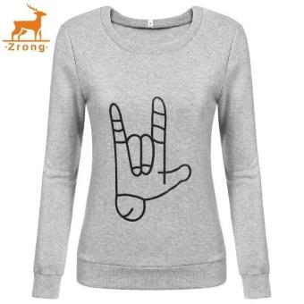 Zrong Love Gesture Print Long Sleeve Casual Pullover Crew Neck Sweatshirt (Grey) - intl  