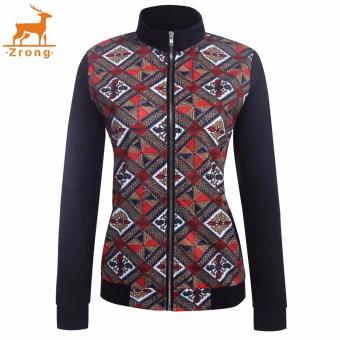 Zrong New Fashion Women Casual Stand Neck Long Sleeve Geometric Print Patchwork Jacket (Black) - intl  