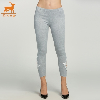 Zrong Women Leggings lace Embroidered Skinny Leggings Tights Pencil Pants Printing (Grey) - intl  