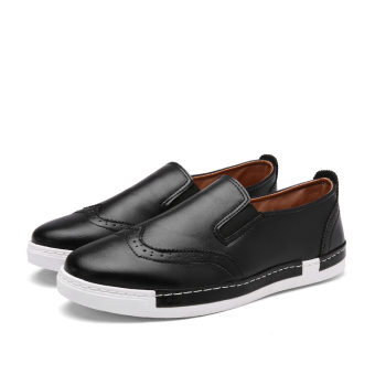 ZUNCLE British style PU Block Men's shoes Casual shoes Flat shoes (Black)  