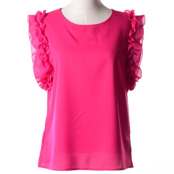ZUNCLE Flounced Sleeves Bow Chiffon Blouse(Rose Red)  