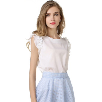 ZUNCLE Flounced Sleeves Bow Chiffon Blouse(White)  