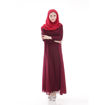 ZUNCLE Muslim Women Chiffon side split dress(Dark Red)  