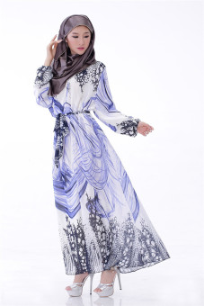 ZUNCLE Muslim Women long-sleeved chiffon gown dress(sky blue)  
