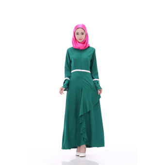 ZUNCLE Muslim women's long sleeve lotus leaf hem dress (Green)  