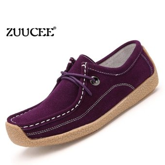 ZUUCEE Leather matte flat bottom shoes soft bottom lace leisure snail shoes mother shoes (purple) - intl  