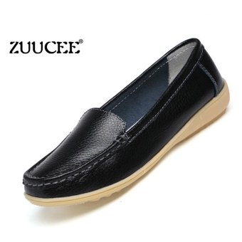 ZUUCEE Leather small slope with casual shoes soft bottom anti-skid small white shoes large size mother shoes (black) - intl  
