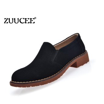 ZUUCEE New matte leather British casual women's shoes suede leather women's shoes shoes mother shoes fashion shoes (black) - intl  