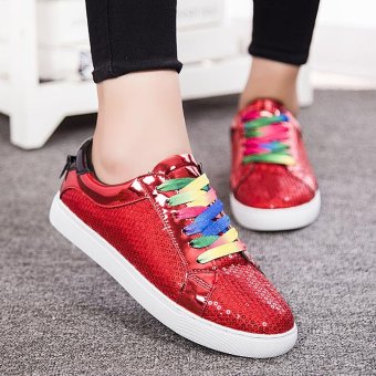 ZUUCEE Spring and autumn leather students running shoes women cowhide flat shoes casual shoes anti - skid shoes breathable shoes(red) - intl  