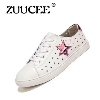 ZUUCEE Spring and summer new stars hollow female fashion breathable leather lace with small white shoes leisure?pink?  